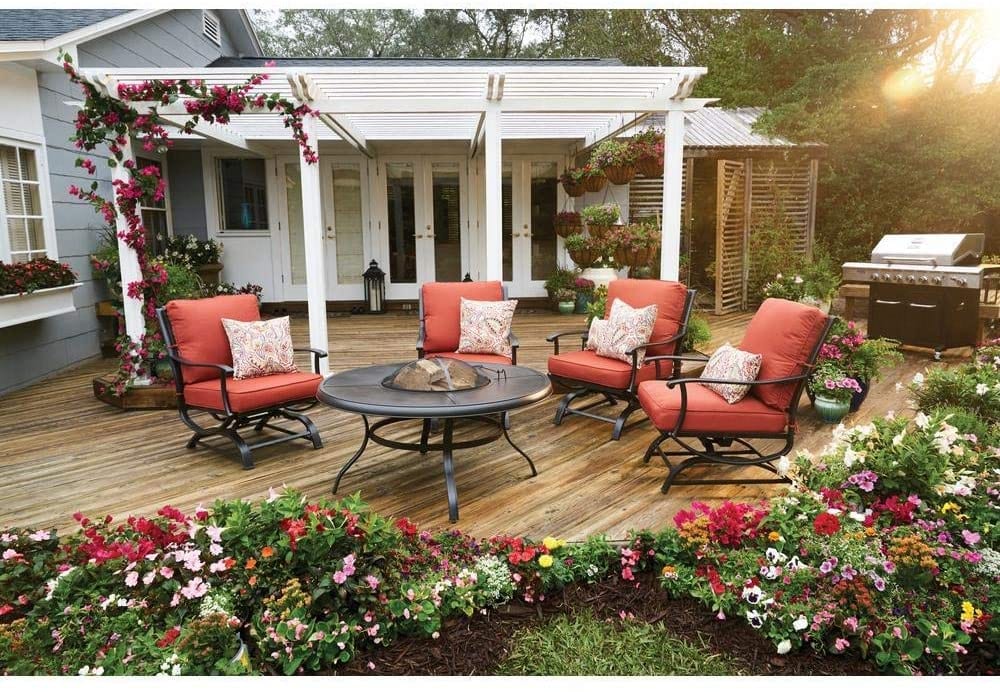 Hampton Bay patio furniture with a fire pit set