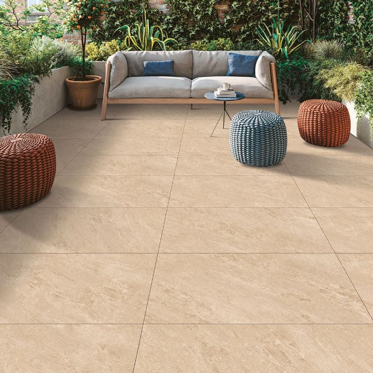 brown and beige porcelain paving