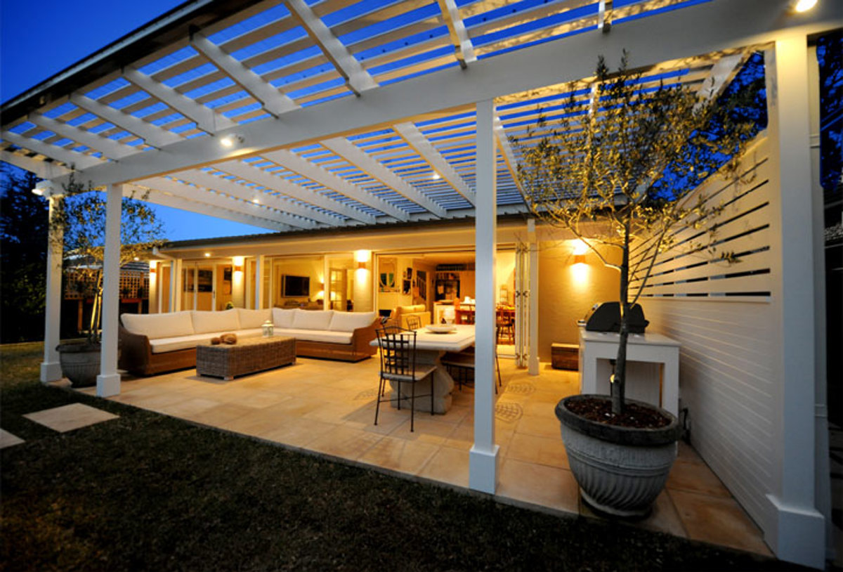Add some lighting and candles to decorate two-tone patio