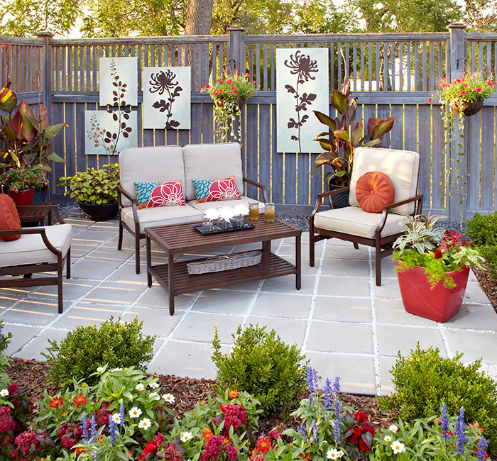 Add some plants and flowers to accessorize and decorate your two-tone patio