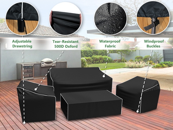 Elastic ,Velcro Straps and Drawstring Ties to Secure Patio Furniture Covers