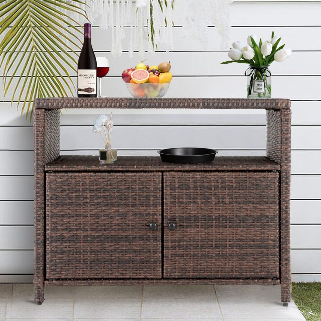 Wicker storage units offer a stylish solution in patio