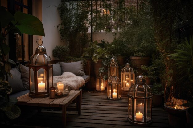 Lanterns and Candle Holders in patio