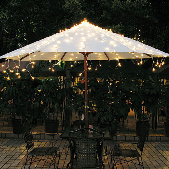 Battery-operated patio umbrella with lights