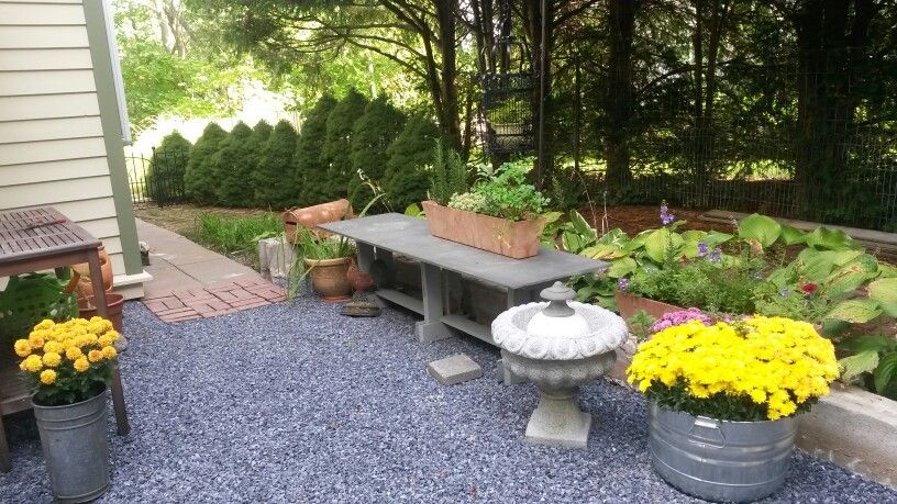 Crushed blue stone patio