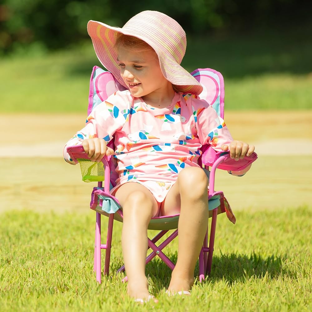 a child on patio folding chair